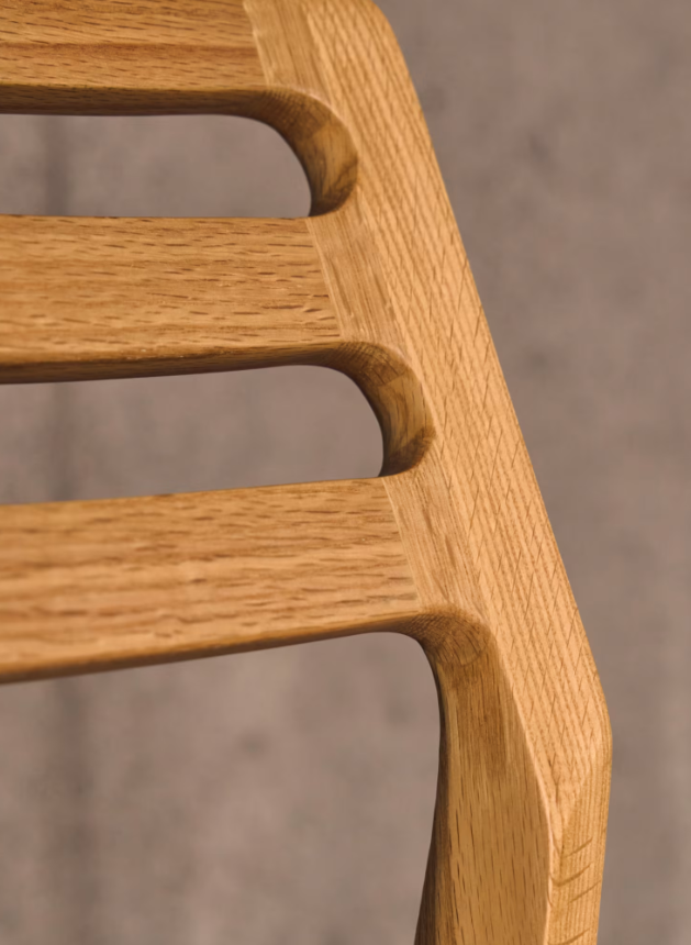 CUDIA Chair removable cover in beige chenille solid oak wood natural finish FSC Mix Credit