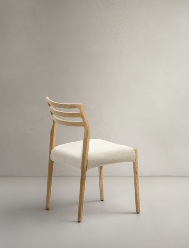 CUDIA Chair removable cover in beige chenille solid oak wood natural finish FSC Mix Credit