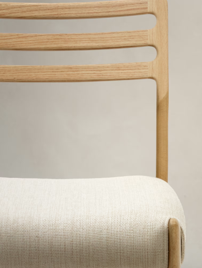 CUDIA Chair removable cover in beige chenille solid oak wood natural finish FSC Mix Credit