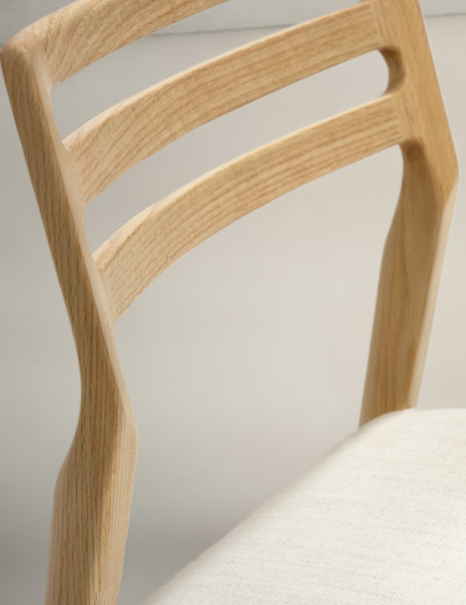 CUDIA Chair removable cover in beige chenille solid oak wood natural finish FSC Mix Credit