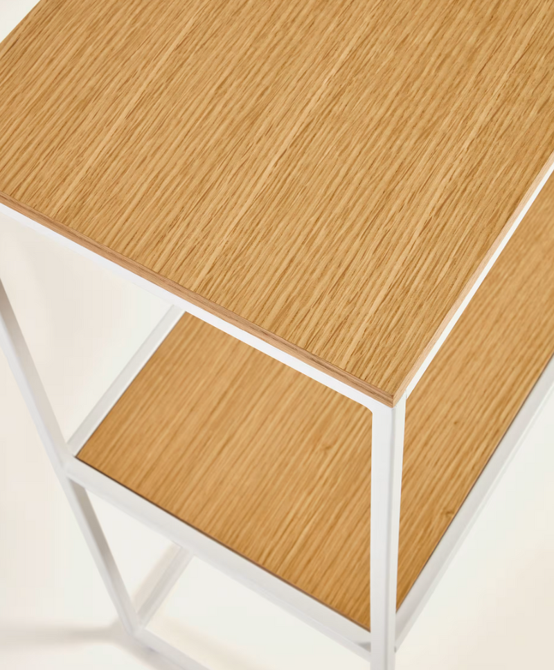 YOANA Konzolni stolić s hrastovim furnirom i obojenom bijelom metalnom konstrukcijom, 120 x 80 cm