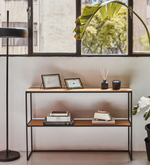 YOANA Konzolni stolić s furnirom od hrastovog drva i crno obojenom metalnom konstrukcijom, 120 x 80 cm