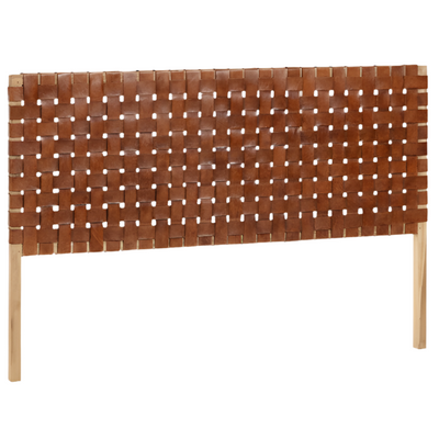 CALIXTA Solid teak wood and leather headboard, for 150 cm beds