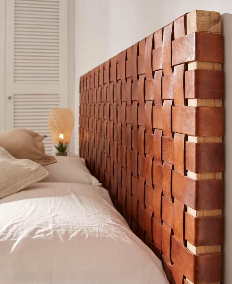 CALIXTA Uzglavlje od punog tikovine i kože, za krevete širine 150 cm