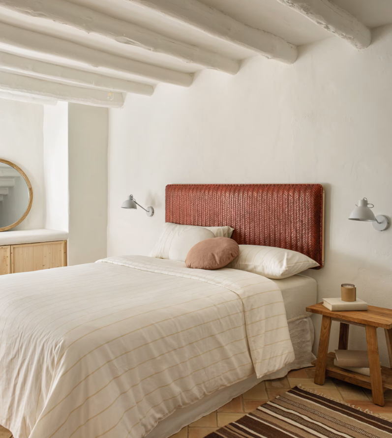 NATESA Uzglavlje od punog tikovine i kože, za krevete širine 160 cm