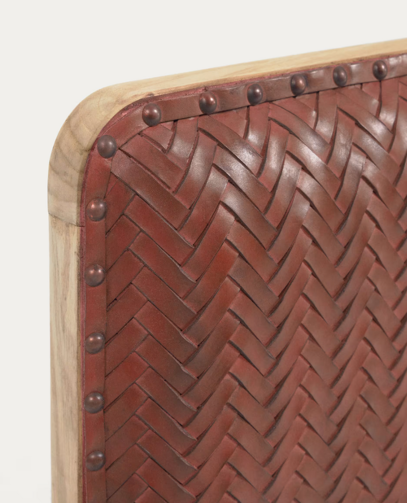 NATESA Uzglavlje od punog tikovine i kože, za krevete širine 160 cm