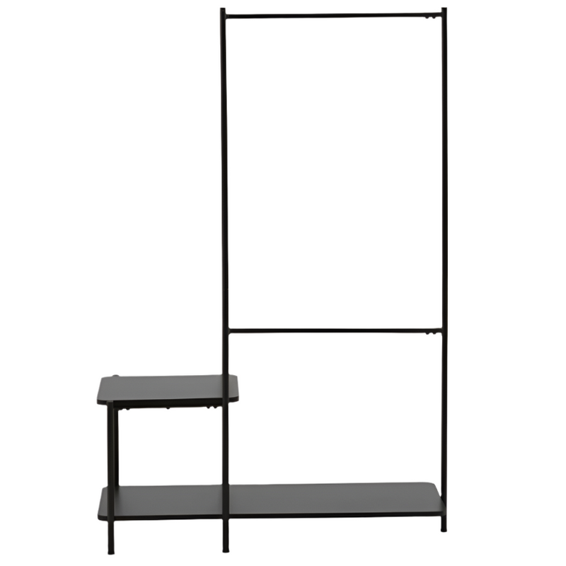 GALATIA Vješalica za odjeću od melamina i metala s klupom u crnoj boji 100 x 150 cm