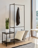 GALATIA Vješalica za odjeću od melamina i metala s klupom u crnoj boji 100 x 150 cm