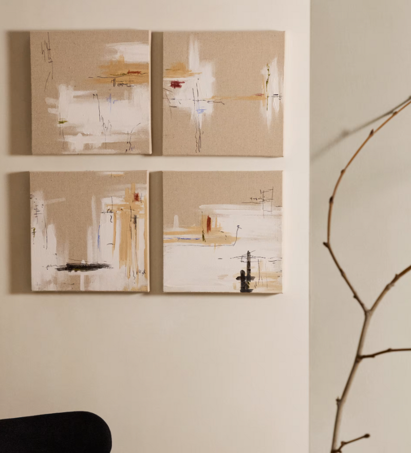 SELNIR Set od 4 bijela i bež lanena okvira 30 x 30 cm