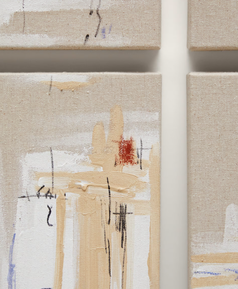 SELNIR Set od 4 bijela i bež lanena okvira 30 x 30 cm