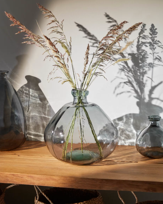 BRENNA Vase in 100% recycled blue glass, 33 cm