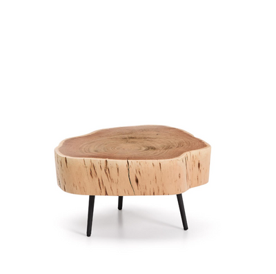 TANIVE coffee table in solid acacia wood with bleached finish and black steel legs Ø49cm