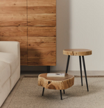 TANIVE stolić za kavu od masivnog akacijevog drva s izbijeljenom završnom obradom i crnim čeličnim nogama Ø49cm