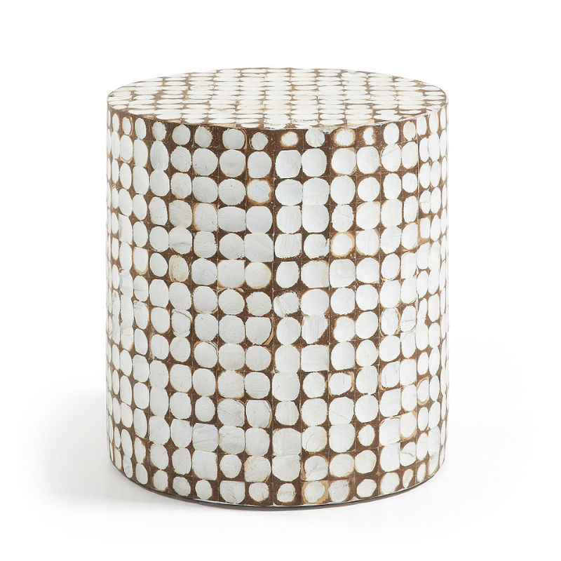 NECOCO side table in solid mango wood and coconut shells Ø 40 cm
