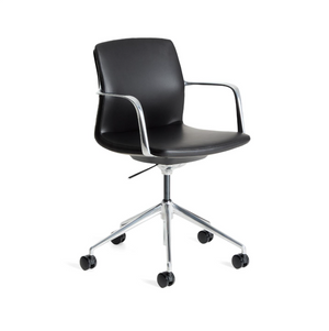 NERLAN desk chair in black faux leather with aluminium frame
