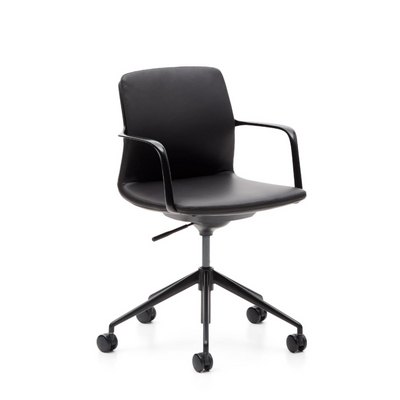 NERLAN desk chair in black faux leather with a black aluminium frame