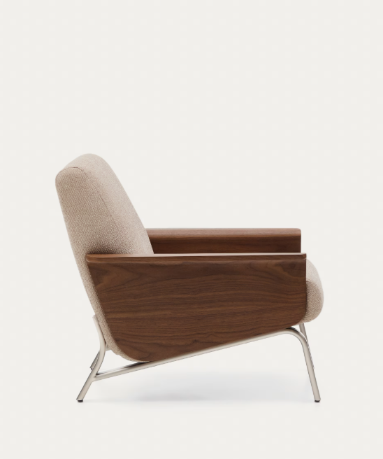 AMSEN Svijetlosmeđa fotelja od šperploče boje oraha s nogama od brušenog nehrđajućeg čelika