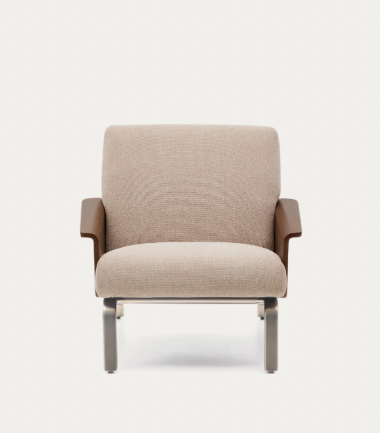 AMSEN Svijetlosmeđa fotelja od šperploče boje oraha s nogama od brušenog nehrđajućeg čelika