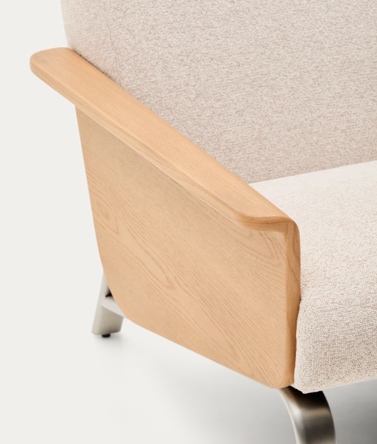 AMSEN Bež fotelja od hrastove šperploče s nogama od brušenog nehrđajućeg čelika