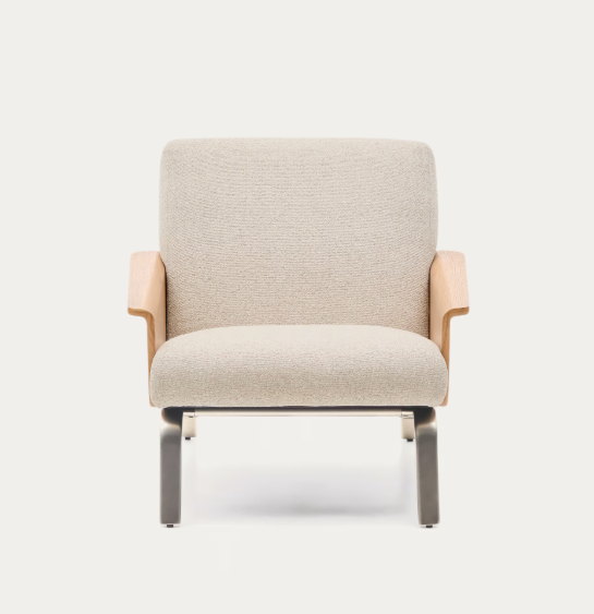 AMSEN Bež fotelja od hrastove šperploče s nogama od brušenog nehrđajućeg čelika