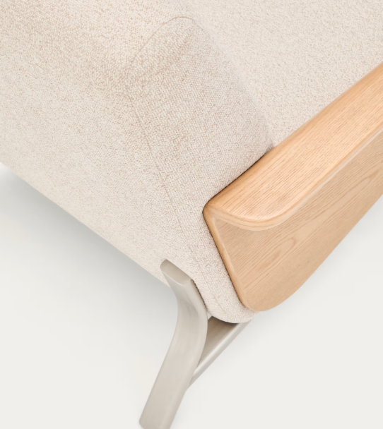 AMSEN Bež fotelja od hrastove šperploče s nogama od brušenog nehrđajućeg čelika