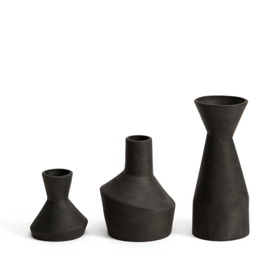 DUNARI set of 3 black terracotta vases Ø 10.2 cm / Ø 13.5 cm / Ø 10 cm