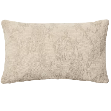 VELINA Cushion cover in beige washed linen jacquard with floral design 30 x 50 cm