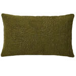VELINA Cushion cover in green washed linen jacquard with floral design 30 x 50 cm