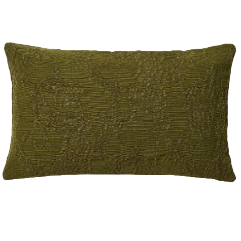VELINA Cushion cover in green washed linen jacquard with floral design 30 x 50 cm