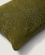VELINA Cushion cover in green washed linen jacquard with floral design 30 x 50 cm