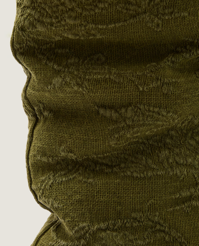 VELINA Cushion cover in green washed linen jacquard with floral design 30 x 50 cm