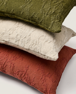 VELINA Cushion cover in green washed linen jacquard with floral design 30 x 50 cm