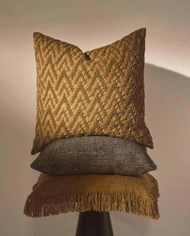 EVONE Cushion cover 100% cotton with waffle texture mustard 50 x 50 cm