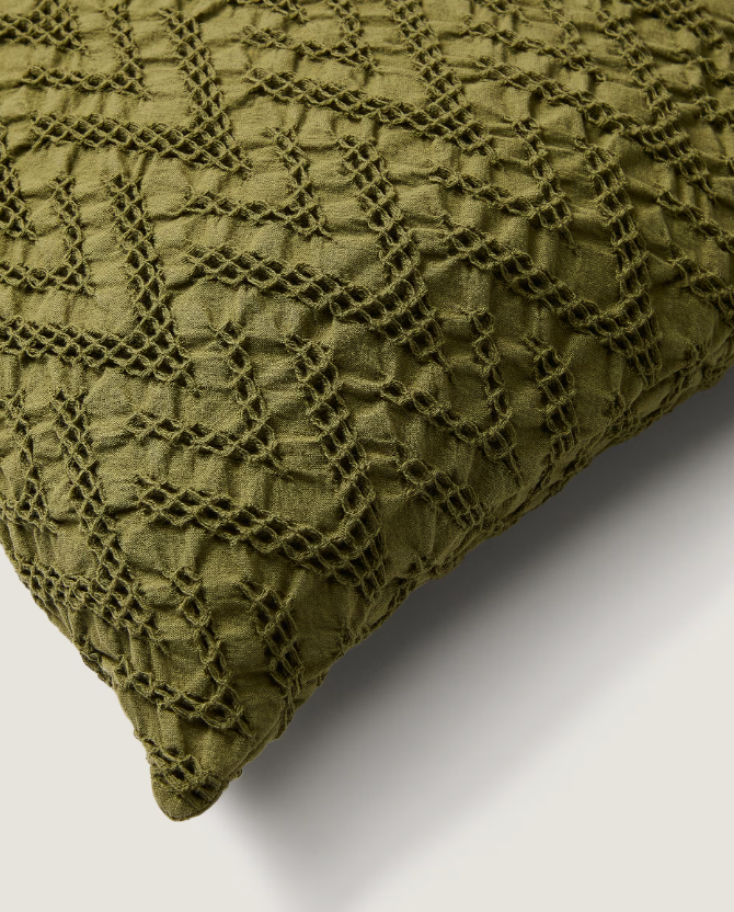 EVONE Cushion cover 100% cotton with waffle texture green 50 x 50 cm