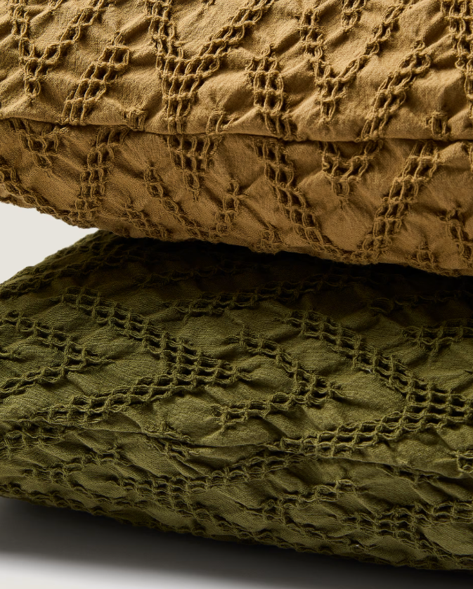 EVONE Cushion cover 100% cotton with waffle texture green 50 x 50 cm