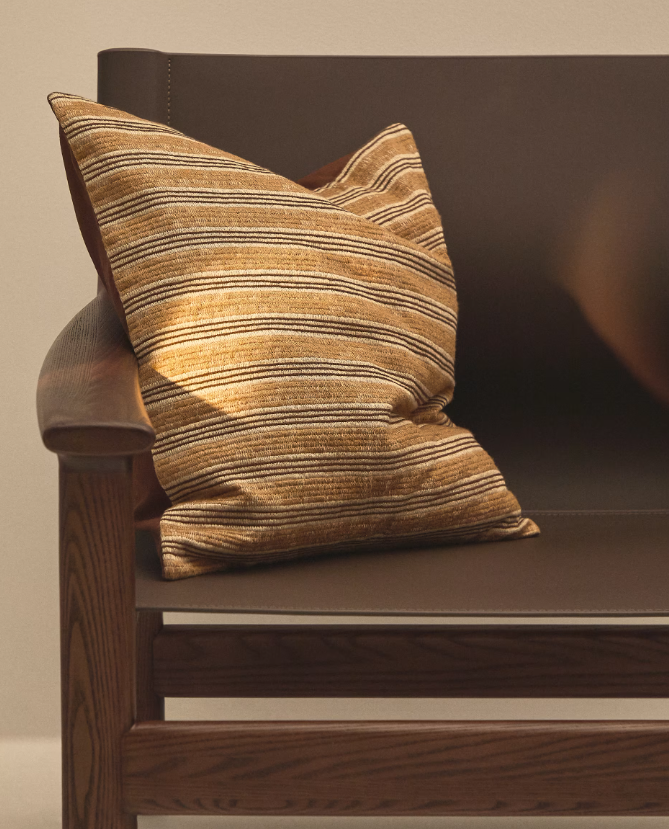 TAVINA 100% cotton cushion cover with brown embroidery 50 x 50cm
