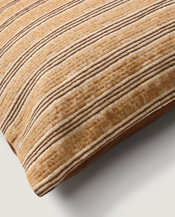 TAVINA 100% cotton cushion cover with brown embroidery 50 x 50cm