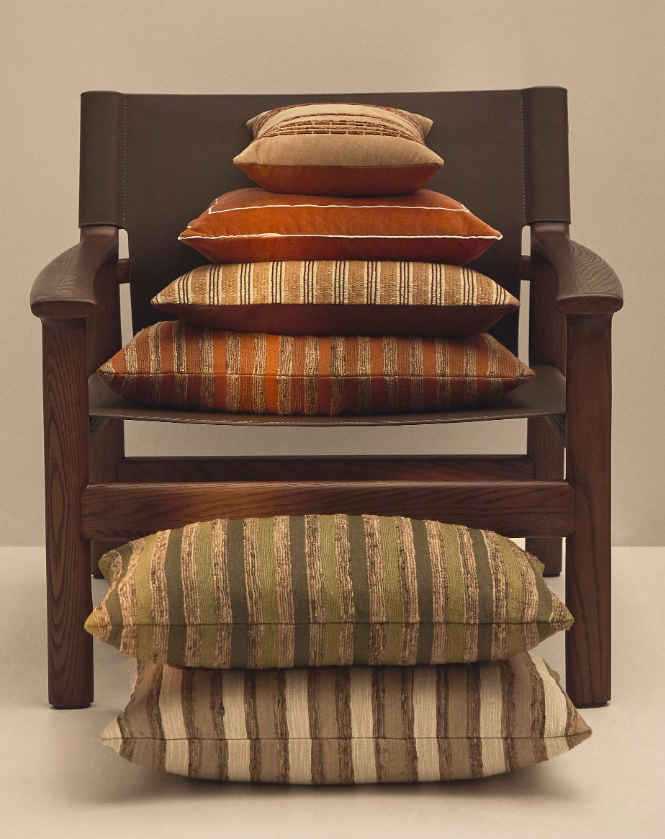 TAVINA 100% cotton cushion cover with brown embroidery 50 x 50cm