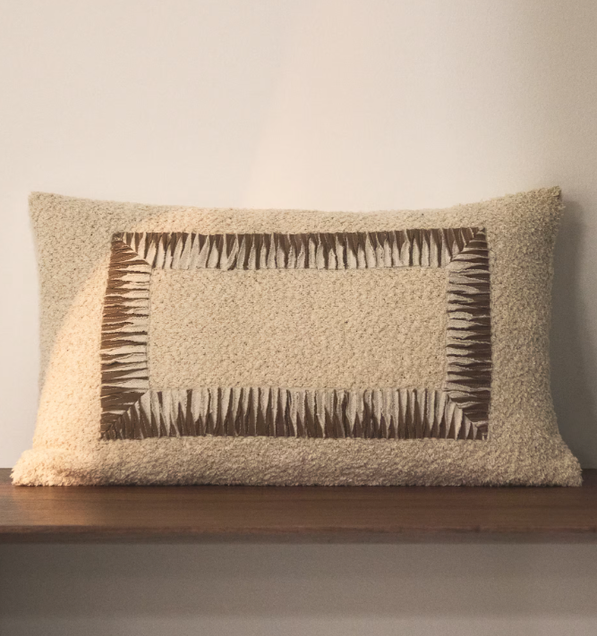 ENARI Beige and brown cotton cushion cover 50 x 30cm