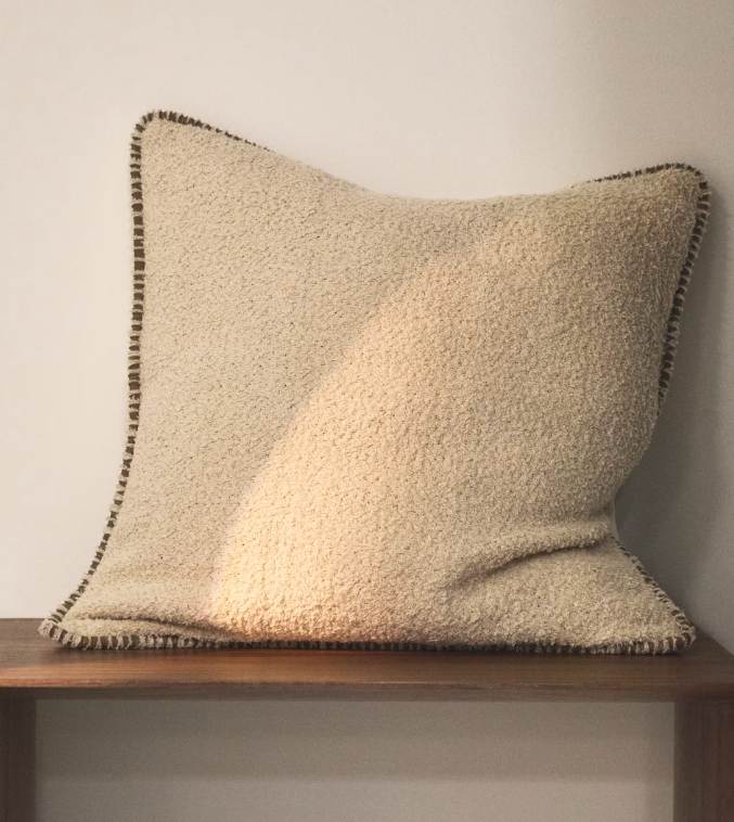 ENARI Beige cotton cushion cover with contrasting brown trim 50 x 50cm