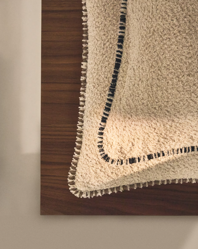 ENARI Beige cotton cushion cover with contrasting brown trim 50 x 50cm