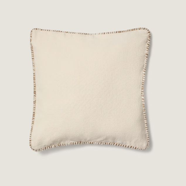 ENARI Beige cotton cushion cover with contrasting brown trim 50 x 50cm