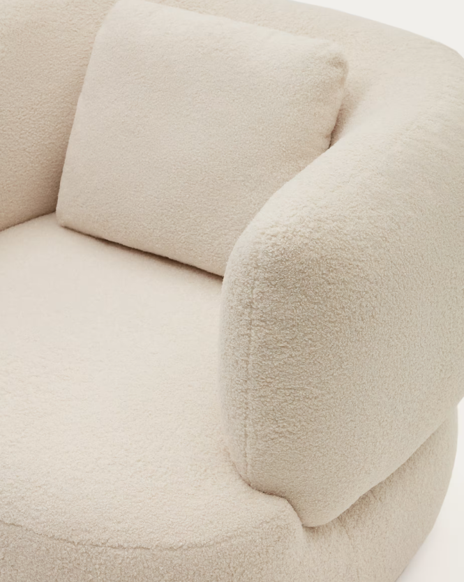 MARTINA Ecru bouclé swivel armchair with cushion FSC Mix Credit