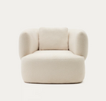 MARTINA Ecru bouclé swivel armchair with cushion FSC Mix Credit