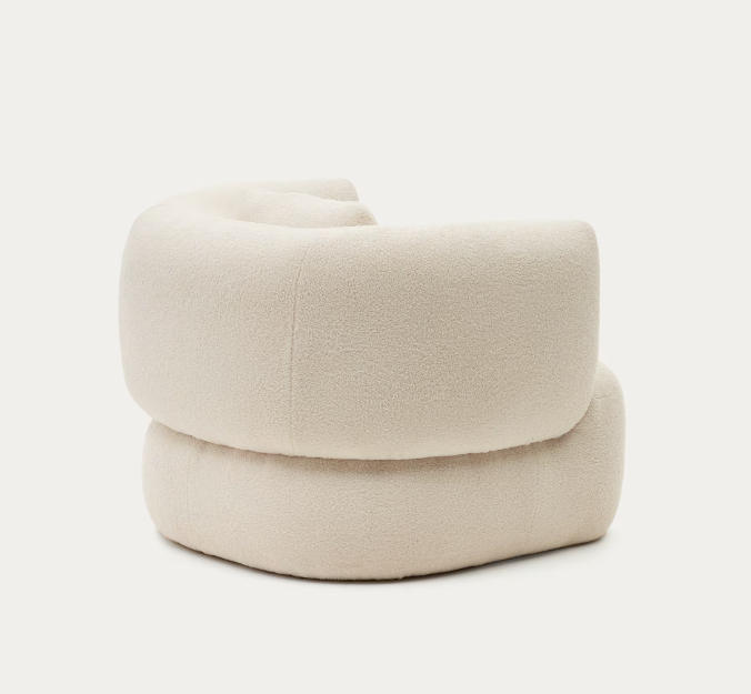 MARTINA Ecru bouclé swivel armchair with cushion FSC Mix Credit