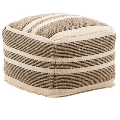 AYLIN Beige jute-embroidered cotton pouf 60 x 60 cm