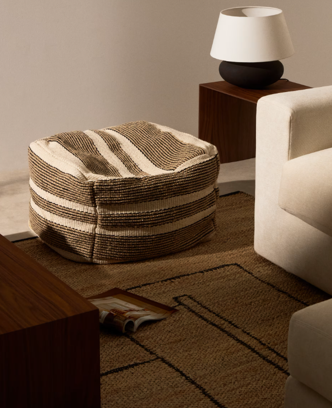 AYLIN Bež puf od pamuka s vezom od jute 60 x 60 cm