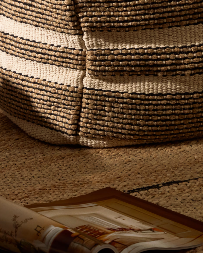 AYLIN Bež puf od pamuka s vezom od jute 60 x 60 cm