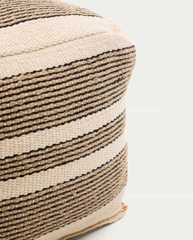 AYLIN Bež puf od pamuka s vezom od jute 60 x 60 cm