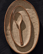 ZUNEL Set of 2 beige ceramic plates and 1 spoon